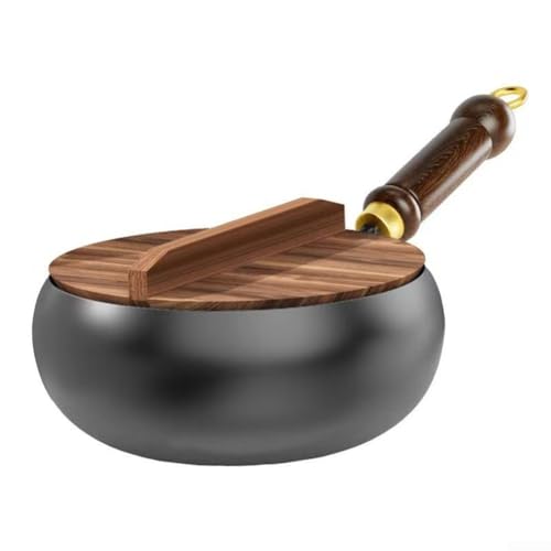 Casserole en fonte, poêle en fer forgé à la main avec poignée en bois, wok anti-adhésif de 75,2 cm sans revêtement, poêle chinoise traditionnelle multifonctionnelle pour induction et cuisinière (B)