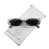ShadyVEU Slim Classic Rectangular Sunglasses UV Protection 90’s Vintage Small Wide Retro Frame Fashion Shades (Grey Frame, Black Lens)