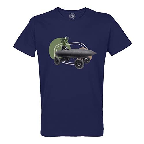T-shirt coton bio homme style collage artistique voiture missile pour un look urbain audacieux