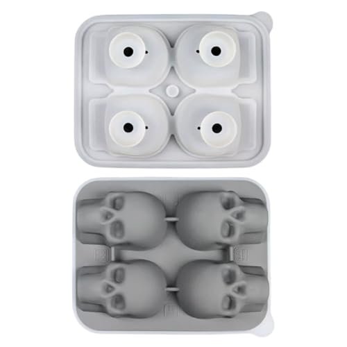 4er-Set 3D Totenkopf Eiswürfelform aus Silikon mit Deckel & Trichter Lebensmittelecht Einfach zu Entformen Perfekt für Halloween Partys Cocktails Motto-Party