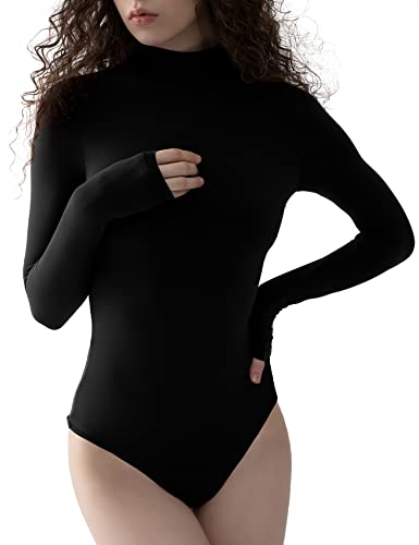 Amazon.com: PUMIEY Bodysuit for Women Long Sleeve Mock Turtle Neck
