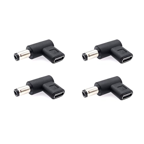 JZK Lot de 4 adaptateurs USB de type C femelle vers mâle CC 5,5 x 2,1 mm, connecteur USB C coudé à 90 degrés vers prise jack 5,5 x 2,1 mm CC pour routeur,...