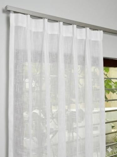 Image of KALIYO Linen Look Sheer Pleated Curtains for Living Room & Bedroom | Premium Light Filtering Window Curtains | Pinch Pleat Header Curtain Panels | White | 9FT | 2 Piece Set