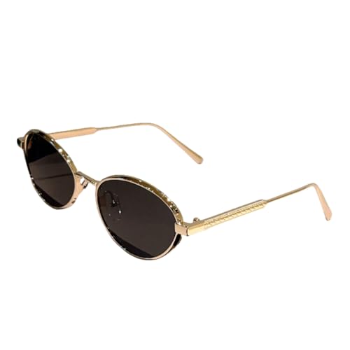 Lunettes de soleil ovales en métal vintage pour femme adepte de mode et de luxe rétro