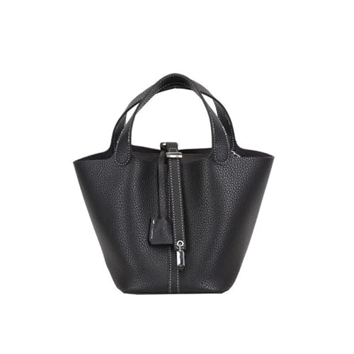 Fashionable solid color lock design bucket bag, vegetable basket, ladies' elegant and versatile shoulder crossbody