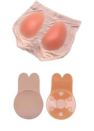 Bundle Silicone Butt Pads for Women (Plus Geat a Free Nipple Cover $ 13.99 Value) Underwear Hip Booty Enhancer (Beige, S)