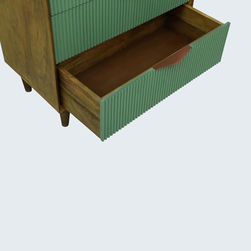 Image of Solid Wood Rodondo Chest of Drawers | Drawer Chest with 3 Drawers | Wooden Drawer Storage Cabinet | Finish- Premium Olive Green and Light Brown