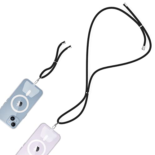 iWotto Lanyard Poliéster, Colgante Para Ajustar al Teléfono Móvil, Set de Dos Tamaños junto con Dos Soportes de Plástico ajustables TPU para Funda del Móvil - Lanyard + Cinta Muñeca - Negro