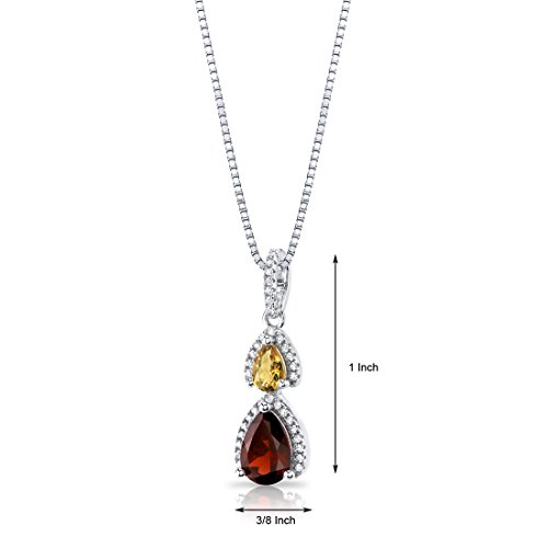 PEORA Garnet and Citrine Double Teardrop Pendant Necklace for Women 925 Sterling Silver, Genuine Gemstone, 1.50 Carats Total Pear Shape, with 18 inch Chain, Christmas Gift - Image 3