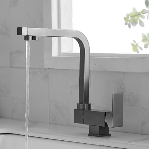 Robinet d'évier de cuisine multifonction gris au design pivotant et épuré