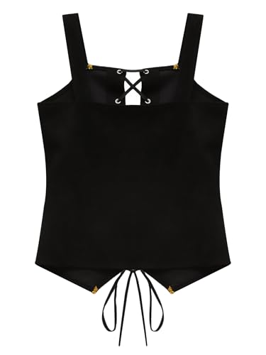 Girls Medieval Waistcoat Wide Straps Lace Up Pirates Vest Victorian Queen Riding Undershirts4