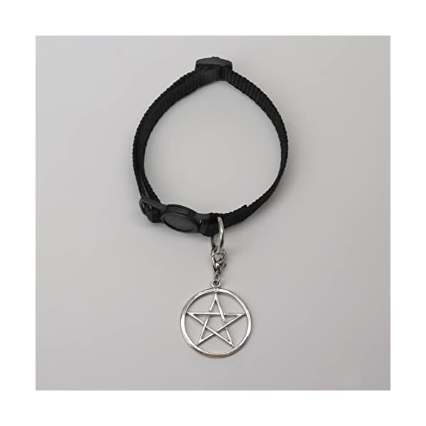 Black cat collar with wiccan pagan pentacle silver finish on safety breakaway collar adjustable neck size 8 to 12 inches - image 8