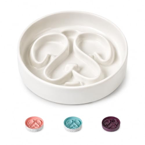 Ceramic Slow Feeder Dog Bowl, 8” Dog Bowls for Medium & Large Breed, White