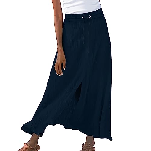 Falda larga de verano para mujer, de algodón sólido y lino, con botones en la parte delantera, cintura media, falda maxi, #1-AG, 52