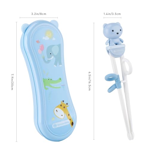 Goryeo Baby Training Chopsticks for Kids - Kids Chopsticks Use Completely Harmless Material - Anti-dislocation Buckle Design - Includes Portable Box (Blue)