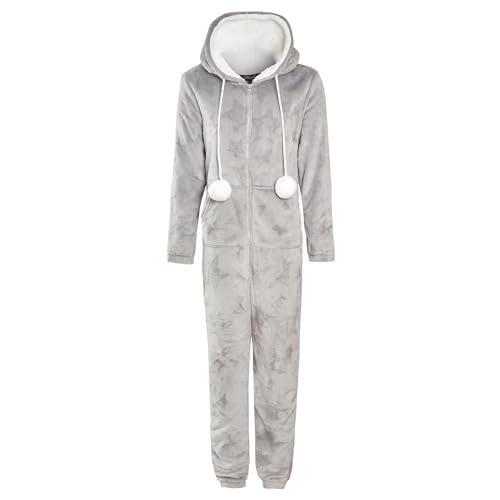 A2Z Ladies Star Embossed Fleece Onesie with Hood Ultra Soft Warm Zip Up Lounge Suit - Ladies Onesie 1729 Grey 8-10