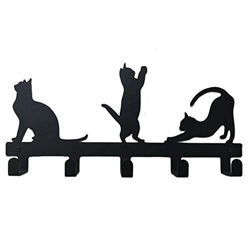 Timagebreze Llavero para Pared, Ganchos para Llaves de Gato Negro Decorativos, Ganchos de Puerta para Dormitorio, Perchero de Toalla para Colgar en la Puerta Instalaci�N de 2 V�As