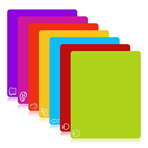 7 Pieces Flexible Cutting Boards, Bpa Free Plastic Cutting Boards For Kitchen, Non Slip Cutting Mat For Meat And Vegetables #TOP4