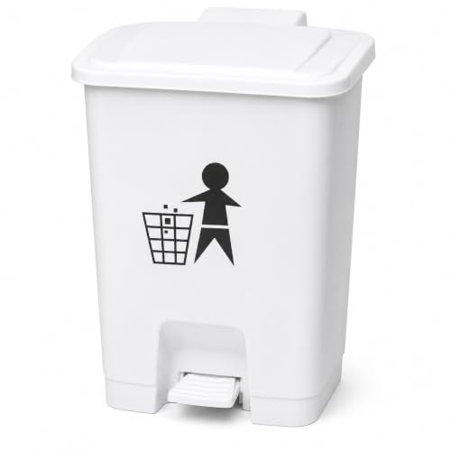 Image of AIR O MATIC BIOHAZARD Plastic Pedal dustbin 10 Liter (WHITE) 10 Liter White Waste Container with Foot Pedal for Hands-Free Operation