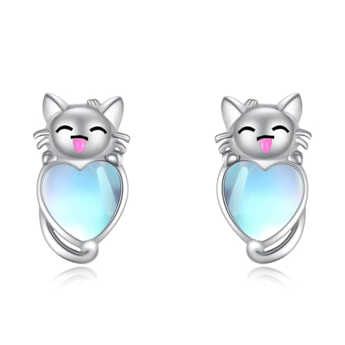 Pendientes de zorro/panda/vaca de plata de ley 925 lindo animal piedra lunar pendientes de animal piedra lunar regalo joyas para mujer hija niños, Plata de ley, Piedra de luna