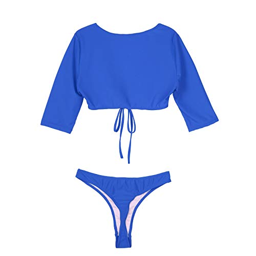 Kaerm Woman Half Sleeve Tie Knot Two Piece Swimsuit Bikini Set High Waist Thong Swimwear Bathing Suit4