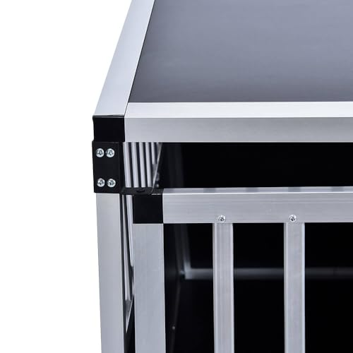 Home Deluxe - Hundetransportbox Alu SKITO - L - 90 x 65 x 69 cm - Farbe: Silber/Schwarz - Material: MDF Platten, Aluminium I Hundetransportbox Transportlösung Alu-MDF-Material Tierfreundlich