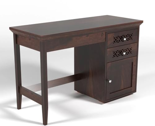 Image of Solid Sheesham Wooden Study Table & Desk with Drawer for Office and Home | Computer Laptop Table | Reading & Writing Desk | Laptop Desk (Walnut A)