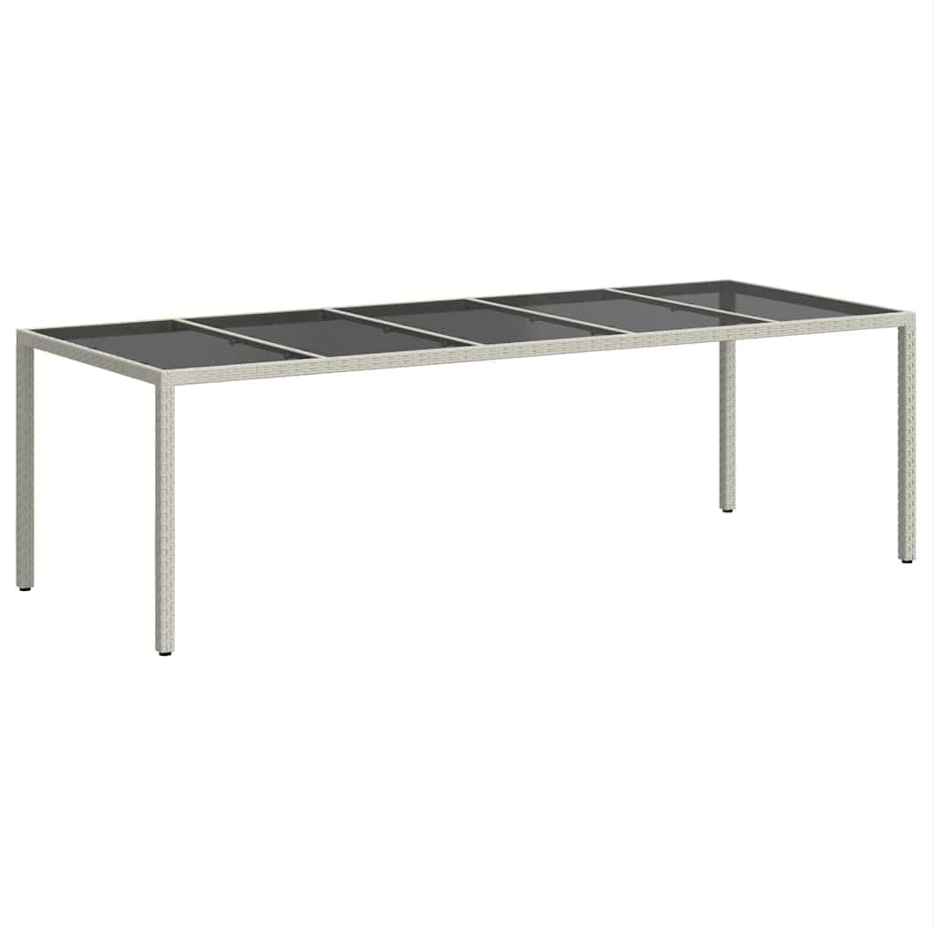 Stół ogrodowy, biały, 250 x 100 x 75 cm, z polirattanu i szkła hartowanego, odporny na warunki atmosferyczne, stabilna rama stalowa, regulowane nóżki, elegancki stół jadalny, stół balkonowy i