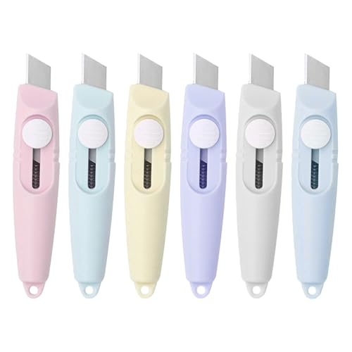 6 Piezas Mini Cutter Cúter Retráctil de Bolsillo Multiuso,Cuchillo de Papelería para Sobres,Cortador de Papel y Cartón Portátil para Oficina,Hogar y Escuela