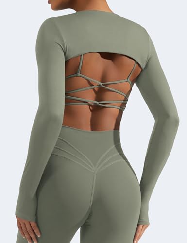 Image of YEOREO Women Crop Top Long Sleeve Bolero Open Front Workout Cropped Shirts Sports Shrug