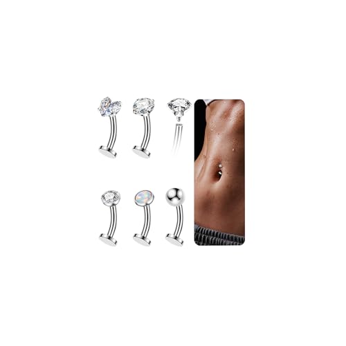 BSJ4U 5 Pcs Titanium Floating Belly Button Rings 14G Hypoallergenic Belly Rings for Women 10mm Internally Threaded Flat Navel Belly Piercing Jewelry