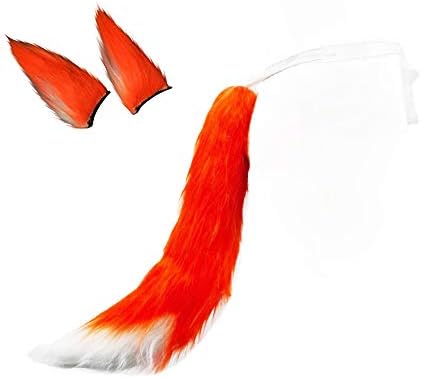 Plush Fox Tail and Ears Hair Clips Faux Fur Fluffy Tail Cosplay Dress Up Kits Accessories(22" Tail, Hair Clips)