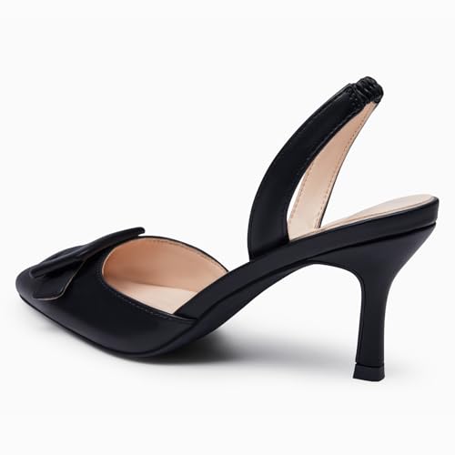 Coutgo Womens Slingback Heels Kitten Heel Pumps Dress Shoes Sling Back Closed Pointed Toe Suede Wedding Party Sandals Cool Black by Coutgo - Image 5