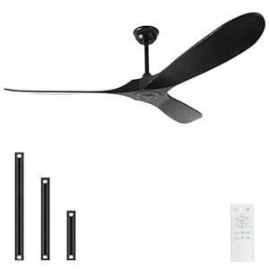 72” Outdoor Ceiling Fan without Light,3 Solid Wood Blades,Black Ceiling Fan no Light with Remote Control,Large Ceiling Fans for Porch,Garage,Living Room (black)