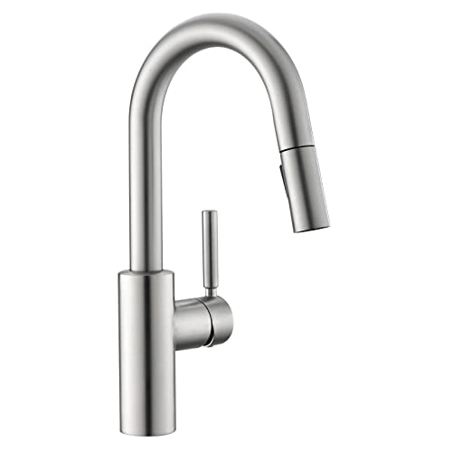 Ouen Brushed Nickel Bar Faucet With Pull Down Sprayer For Single Sink,Bar Brass Faucet One Hole For Rv Campers Sink Small Faucet With Cupc Supply Hose #TOP4