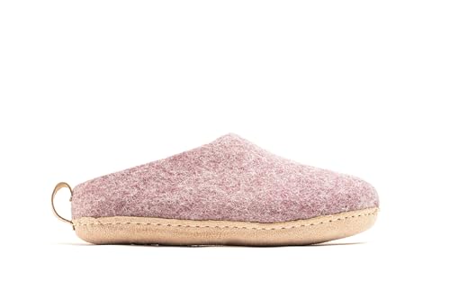 Woolly's Indoor Open Heel Slippers With Leather Sole (Lavender) - 42 | Premium New Zeland Wool | Handcrafted with Italian Design | Soft, Breathable & Ordor Free