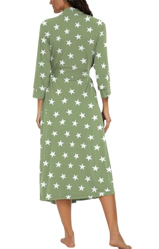 Image of VINTATRE Robes for Women Long Knit Bathrobe XS-4XL | 3 /4 Sleeve Bathrobes with Pockets, Stretchy and Lightweight Fabric, Inner Tie and Fixed Outer Matching Belt, Mid Calf Length