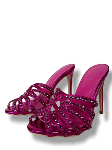 Frankie Hsu Ladies Stiletto High Heeled Sandals, Pink Satin Rhinestone Gems Crystal Designer Style, Big Large Size US5-19 Unisex Shoes For Women Men