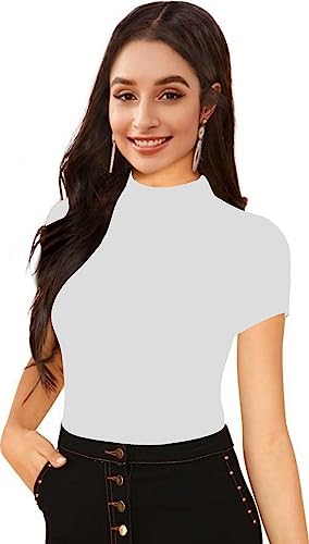 Image of Dream Beauty Fashion Women's Half Sleeve Round High Neck Top Elegant Casual Tee, Pack of 2-23 inch inches (Combo-Tripta Tiger)