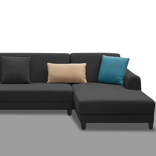 Image of Kraven RHS 6 Seater L Shape Sofa Set for Living Room (Black Fabric) Premium Fabric Sofa