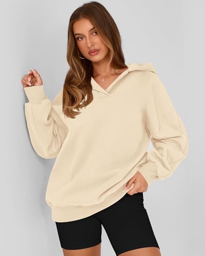 BTFBM Women's Oversized Hoodies Casual Fleece Long Sleeve V Neck Sweatshirts 2025 Trendy Fall Outfits Winter Clothes