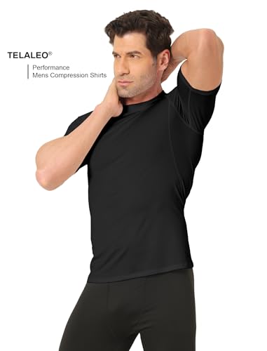 TELALEO 6 Pack Men's Compression Shirt Short Sleeve Athletic Baselayer Sports T Shirts Workout Tops for Men Black White