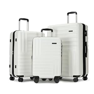 GinzaTravell PC+ABS suitcase Spinner Wheels scratch-resistant Lightweight Spinner Expandable Suitcase, Universal wheel, TSA lock (White, 3-Piece Set(20″/25″/29″))