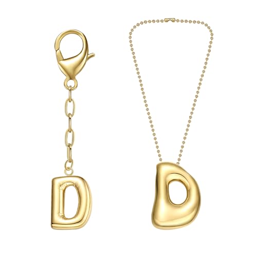 COTATI Gold Plated Bubble Letter Keychain for Women Initial Monogram Pendant Charm Keychains for Bag Handbags Purse