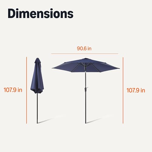Image of Amazon Basics Patio Umbrella with Crank Lift and Push Button Tilt, 9 Foot, Navy, Aluminum Pole with Steel Ribs