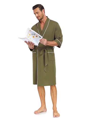 Image of COLORFULLEAF 100% Cotton Men's Bathrobes Summer Kimono Short Sleeve Lightweight Soft Breathable Spa Robe for Men