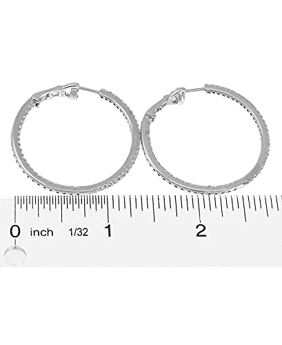 925 Sterling Silver Cubic Zirconia Hoop Earrings, 3.5cm Diameter Single Row Inside Out2