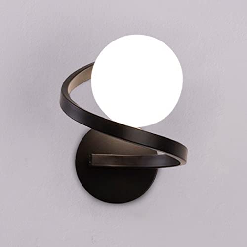 KRIPINC Applique da Parete Interno LED Sfera Vetro Moderne, Lampada da Parete Sfera Vetro di Design Spirale, Lampada Vintage per Soggiorno Camere da Letto Comodino (Nero)