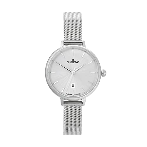 DUGENA Damen-Armbanduhr, 4460920-1, Festa Petit, Quarz, silbernes Zifferblatt, Edelstahlgehäuse, Mineralglas, Edelstahlarmband, Schiebeverschluss, 3 bar