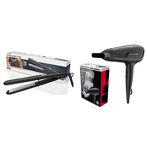 Rowenta Express Style SF1810 - Plancha pelo, revestimiento cerámico turmalina Negro/Plata & x Karl Lagerfeld Studio Dry CV581L Secador de pelo 2300 W, negro